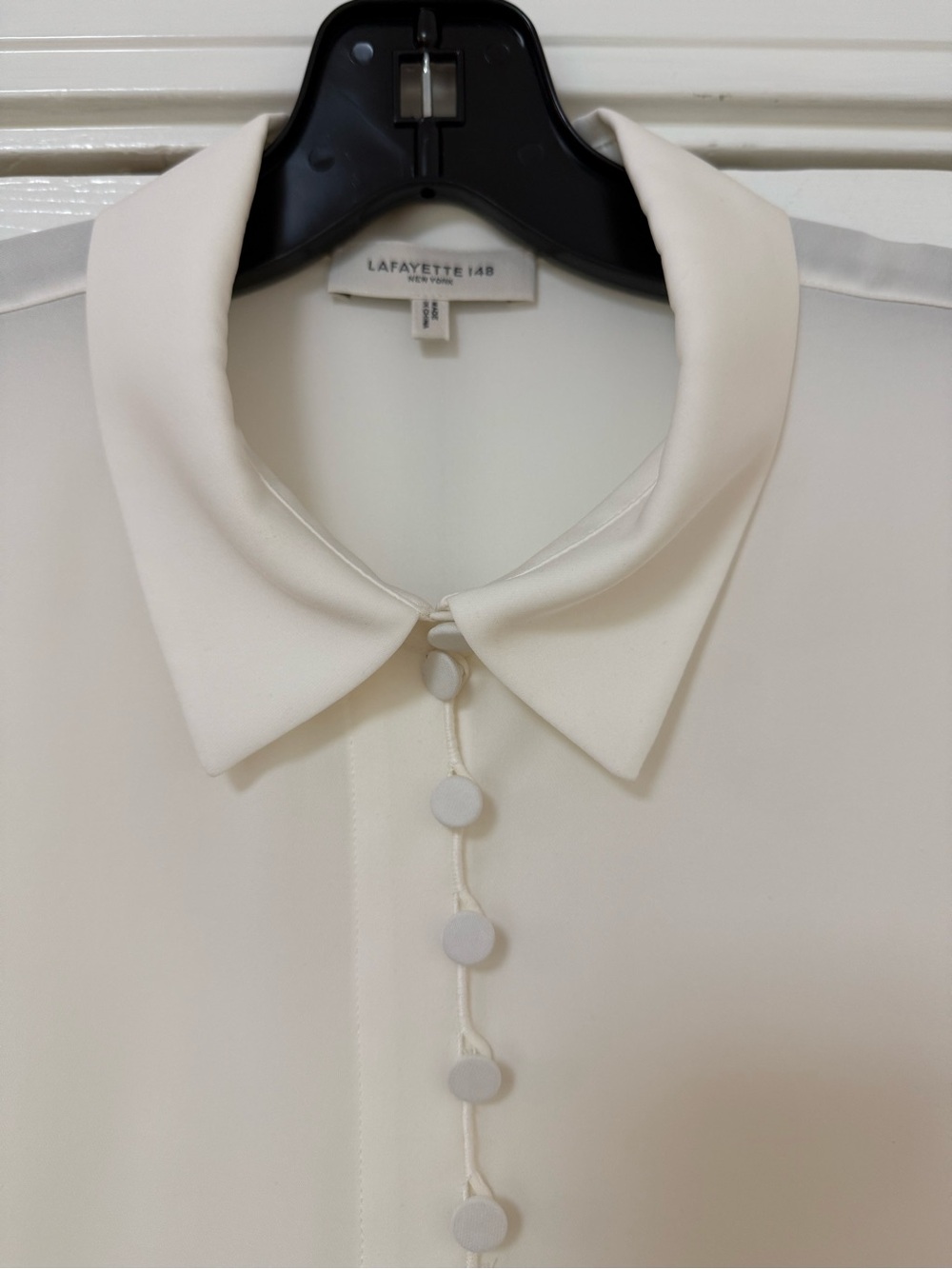 Lafayette 148 New York Cream Silk Ladylike Button-Front Collar Blouse Sz. L NWOT - Picture 4 of 9